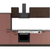 OPTIFIT Rimini409/Nizza407 Küchenzeile 270 cm Rilllendekor Nussbaum / Rostrot