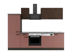 OPTIFIT Rimini409/Nizza407 Küchenzeile 270 cm Rilllendekor Nussbaum / Rostrot