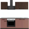 OPTIFIT Rimini409/Nizza407 Küchenzeile 210 cm Rilllendekor Nussbaum / Rostrot