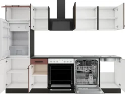 OPTIFIT Rimini409/Nizza407 Küchenzeile 270 cm Rilllendekor Nussbaum / Rostrot