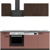 OPTIFIT Rimini409/Nizza407 Küchenzeile 210 cm Rilllendekor Nussbaum / Rostrot