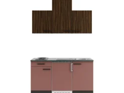 OPTIFIT Rimini409/Nizza407 Miniküche 150 cm Rilllendekor Nussbaum / Rostrot