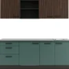OPTIFIT Rimini409/Verona405 Küchenzeile 210 cm Rillendekor Nussbaum / Steingrün