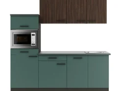OPTIFIT Rimini409/Verona405 Küchenzeile 210 cm Rillendekor Nussbaum / Steingrün