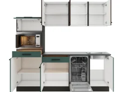 OPTIFIT Rimini409/Verona405 Küchenzeile 210 cm Rillendekor Nussbaum / Steingrün