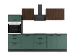 OPTIFIT Rimini409/Verona405 Küchenzeile 270 cm Rillendekor Nussbaum / Steingrün