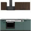 OPTIFIT Rimini409/Verona405 Küchenzeile 210 cm Rillendekor Nussbaum / Steingrün