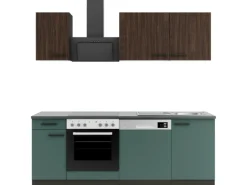 OPTIFIT Rimini409/Verona405 Küchenzeile 210 cm Rillendekor Nussbaum / Steingrün