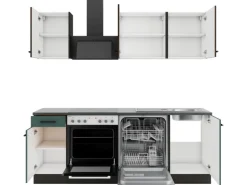 OPTIFIT Rimini409/Verona405 Küchenzeile 210 cm Rillendekor Nussbaum / Steingrün