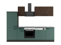 OPTIFIT Rimini409/Verona405 Küchenzeile 270 cm Rillendekor Nussbaum / Steingrün