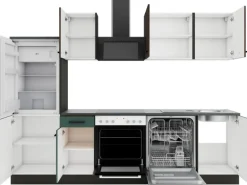 OPTIFIT Rimini409/Verona405 Küchenzeile 270 cm Rillendekor Nussbaum / Steingrün