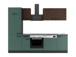 OPTIFIT Rimini409/Verona405 Küchenzeile 270 cm Rillendekor Nussbaum / Steingrün
