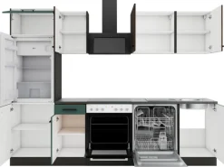 OPTIFIT Rimini409/Verona405 Küchenzeile 270 cm Rillendekor Nussbaum / Steingrün
