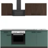 OPTIFIT Rimini409/Verona405 Küchenzeile 210 cm Rillendekor Nussbaum / Steingrün