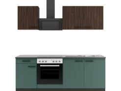 OPTIFIT Rimini409/Verona405 Küchenzeile 210 cm Rillendekor Nussbaum / Steingrün