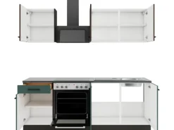 OPTIFIT Rimini409/Verona405 Küchenzeile 210 cm Rillendekor Nussbaum / Steingrün