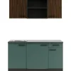 OPTIFIT Rimini409/Verona405 Miniküche 150 cm Rillendekor Nussbaum / Steingrün