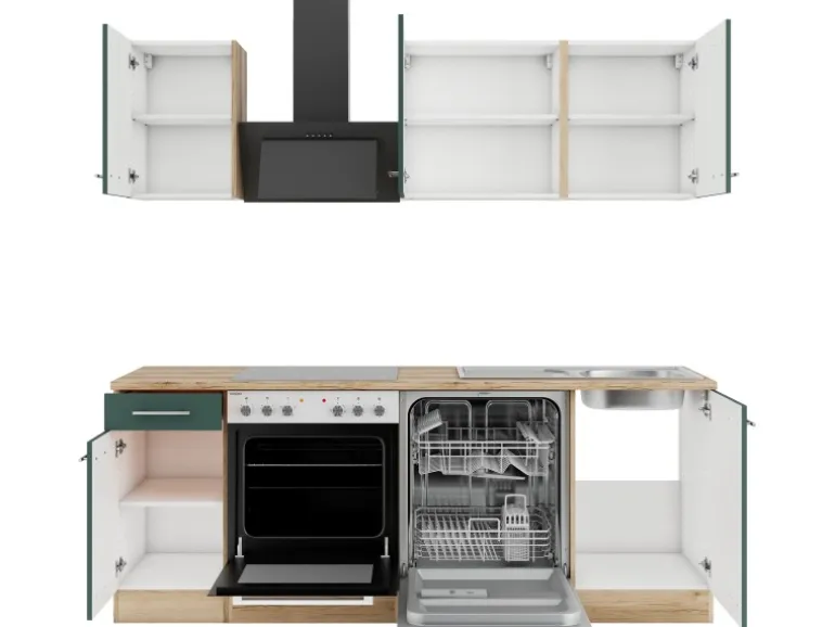 OPTIFIT Savona405 Küchenzeile 210 cm Steingrün