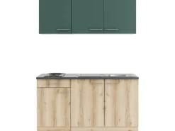 OPTIFIT Savona405/Livorno290 Miniküche 150 cm Steingrün / Wildeiche Nachbildung