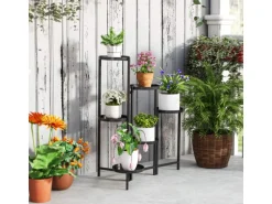 Outsunny  Pflanzenständer Metall Schwarz 60L x 40B x 80H cm