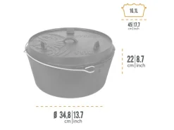 Petromax Dutch Oven FT18-T Schwarz mit planem Boden ca. 17,3 l