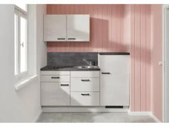 pino Küchenzeile 180 cm Beton Weißgrau Anschlag rechts 1 Geräteschrank