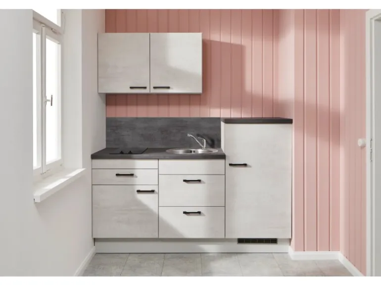 pino Küchenzeile 180 cm Beton Weißgrau Anschlag rechts 1 Geräteschrank