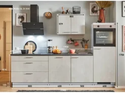 pino Küchenzeile 250 cm Beton Weißgrau Anschlag rechts 1 Geräteschrank