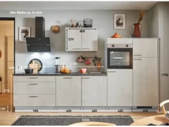 pino Küchenzeile 330 cm Beton Weißgrau Anschlag rechts 2 Geräteschränke