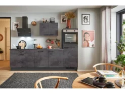 pino Küchenzeile 280 cm Beton Grafitgrau Anschlag rechts 1 Geräteschrank