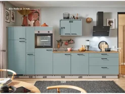 pino Küchenzeile 340 cm Fjordgrün Anschlag links 1 Geräte-, 1 Apothekerschrank