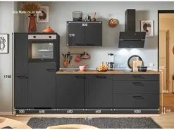 pino Küchenzeile 310 cm Grafit Anschlag links 1 Geräte-, 1 Apothekerschrank