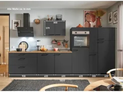 pino Küchenzeile 360 cm Grafit Anschlag rechts 1 Geräte-, 1 Apothekerschrank