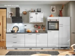 pino Küchenzeile 340 cm Lichtgrau Hochglanz Anschlag rechts 2 Geräteschränke