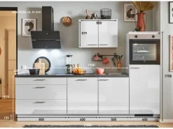 pino Küchenzeile 250 cm Lichtgrau Hochglanz Anschlag rechts 1 Geräteschrank