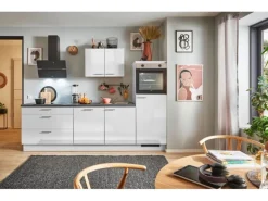pino Küchenzeile 280 cm Lichtgrau Hochglanz Anschlag rechts 1 Geräteschrank