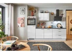 pino Küchenzeile 280 cm Lichtgrau Hochglanz Anschlag links 1 Geräteschrank