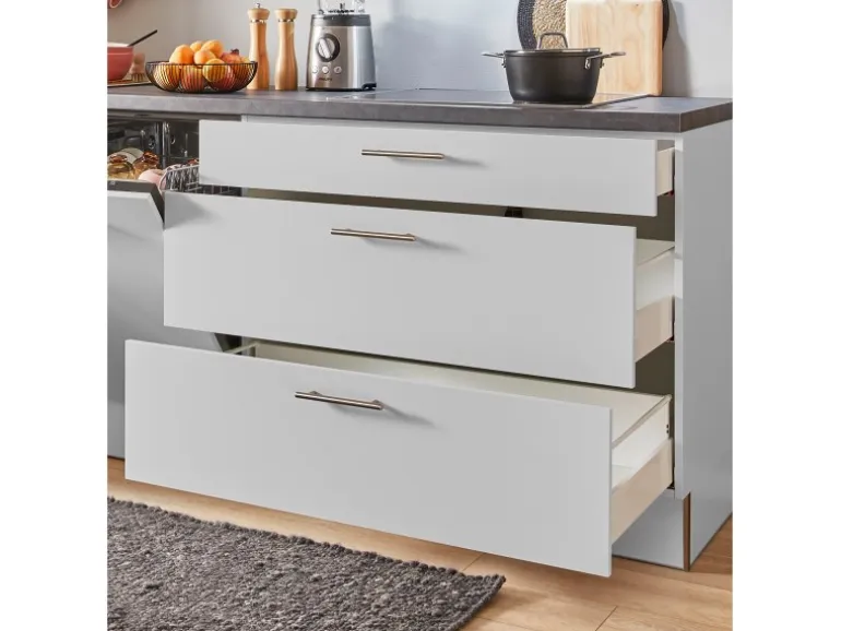 pino Küchenzeile 260 cm Lichtgrau Anschlag links 1 Geräteschrank