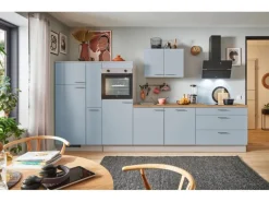 pino Küchenzeile 350 cm Pastellblau Anschlag links 1 Geräte-, 1 Apothekerschrank