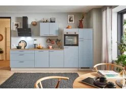 pino Küchenzeile 340 cm Pastellblau Anschlag rechts 2 Geräteschränke