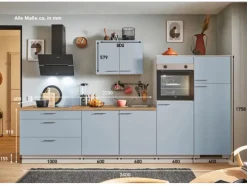 pino Küchenzeile 340 cm Pastellblau Anschlag rechts 2 Geräteschränke
