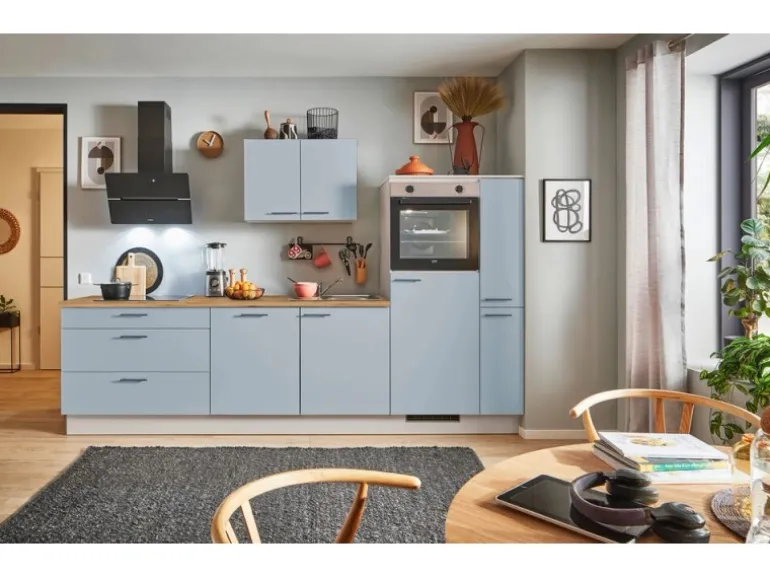 pino Küchenzeile 280 cm Pastellblau Anschlag rechts 1 Geräte-. 1 Seitenschrank