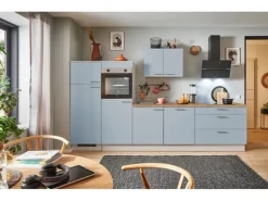 pino Küchenzeile 340 cm Pastellblau Anschlag links 2 Geräteschränke