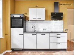 pino Küchenzeile 260 cm Steingrau Hochglanz Anschlag links 1 Geräteschrank