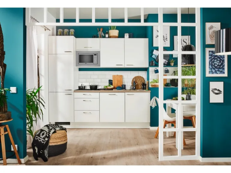 pino Küchenzeile 240 cm Weiß Anschlag links 1 Geräteschrank