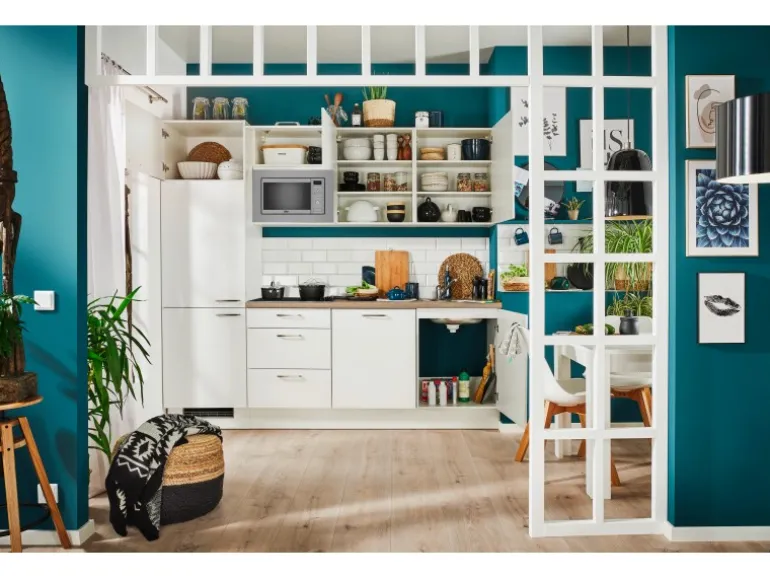 pino Küchenzeile 240 cm Weiß Anschlag links 1 Geräteschrank
