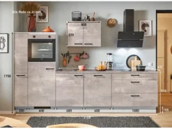 pino Küchenzeile 310cm Beton Perlgrau Anschlag L 1 Geräte-, 1 Apothekerschrank