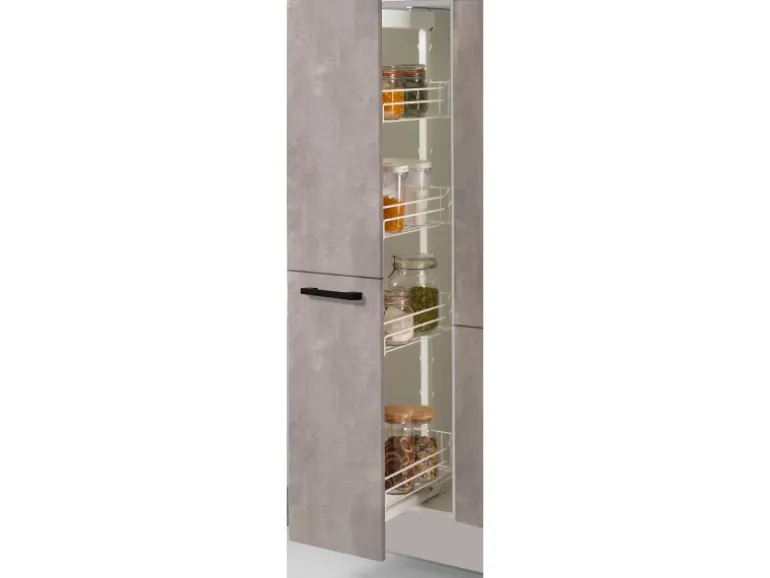 pino Küchenzeile 310cm Beton Perlgrau Anschlag L 1 Geräte-, 1 Apothekerschrank