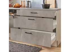 pino Küchenzeile 310cm Beton Perlgrau Anschlag L 1 Geräte-, 1 Apothekerschrank