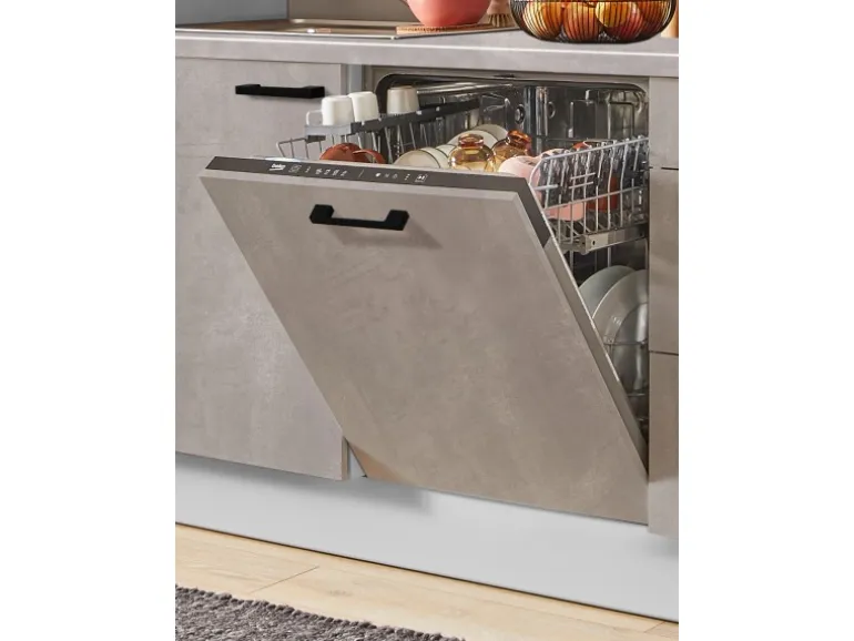 pino Küchenzeile 310cm Beton Perlgrau Anschlag L 1 Geräte-, 1 Apothekerschrank